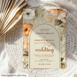 Elegant Rustik Boho Koppar Beige Oliv Blommig Bröl Inbjudningar