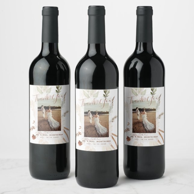 Elegant Rustik Boho Pampas Vin Etikett (Flaskor)