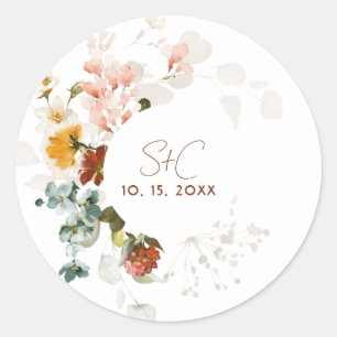 Elegant Rustik Boho Vildblomma Blommig Trädgårdsbr Runt Klistermärke
