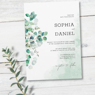 Elegant Rustik Botanisk Eukalyptusblad Bröllop Inbjudningar