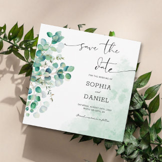 Elegant rustik botanisk eukalyptusblad spara datumet