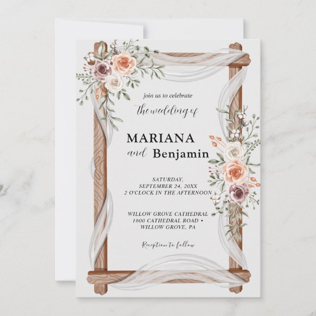 Elegant Rustik Bröllopsblomma Inbjudningar (Framsida)
