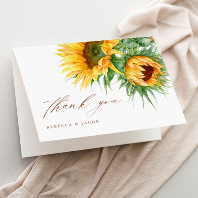 Elegant Rustik Bröllopsdusch Tack Kort (Rustic sunflower script bridal shower thank you cards.)