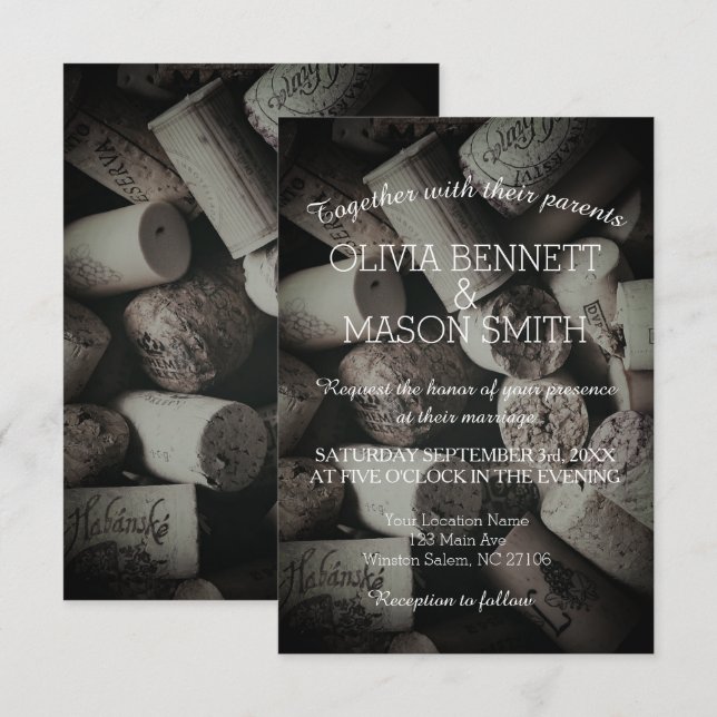 Elegant Rustik Bröllopskort Med Vinpropp Inbjudningar (Fram/baksida)