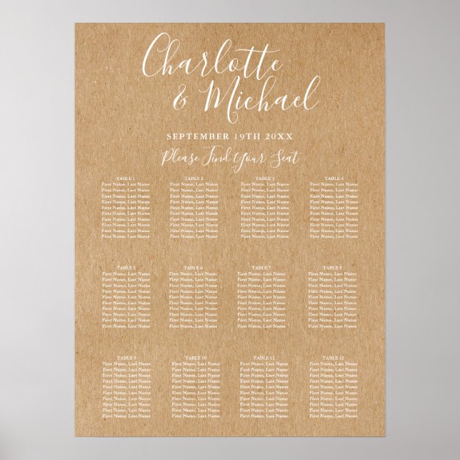 Elegant Rustik Bröllopsplatskarta med Signatur Poster (Framsidan)