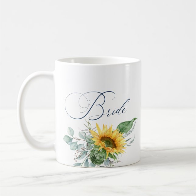 Elegant Rustik Brud Solros Eukalyptus Blommig Kaffemugg (Vänster)