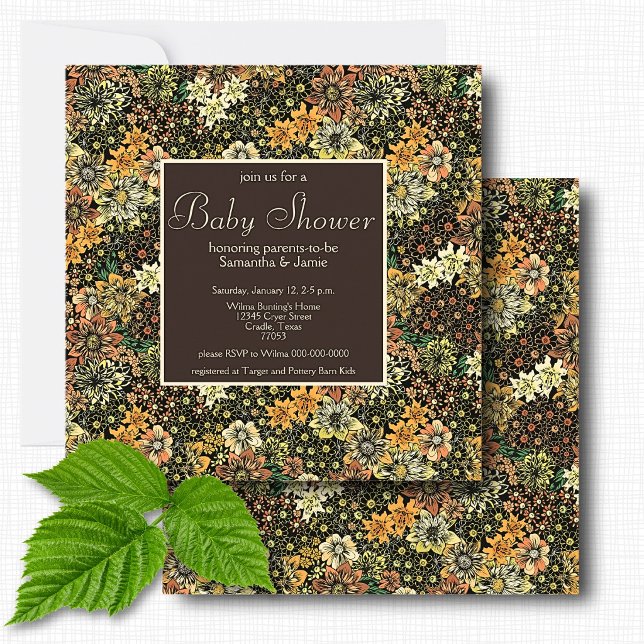 Elegant Rustik Brun Botanisk Blommig Bebis Shower Inbjudningar (Skapare uppladdad)