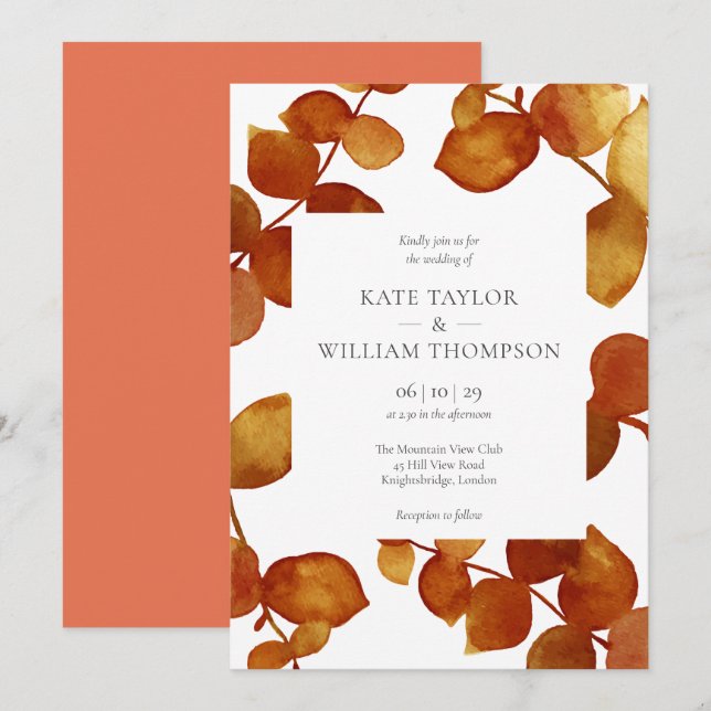 Elegant Rustik Eukalyptus Blommig Bröllop Inbjudningar (Fram/baksida)