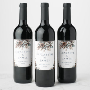 Elegant Rustik Floral Skog Tallkottar Bröllop Vinflaska Etikett