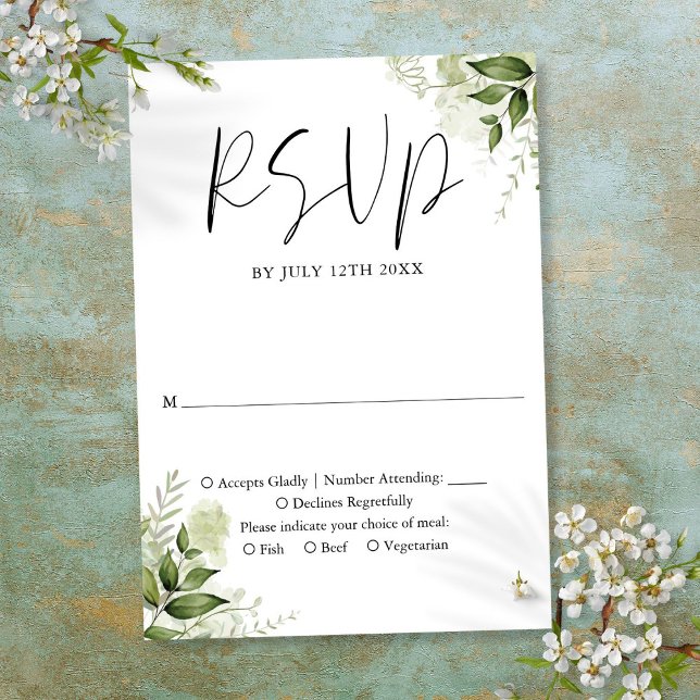 Elegant rustik grön flora bröllop OSA kort (Elegant Rustic Greenery Floral Wedding RSVP Card)