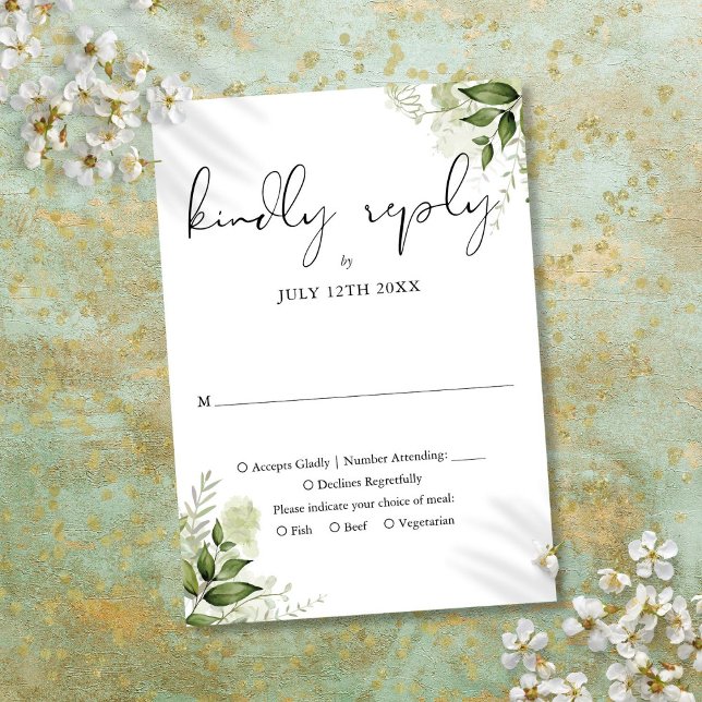 Elegant Rustik Grönska Blad Bröllop OSA Kort (Elegant Rustic Greenery Leaves Wedding RSVP Card)