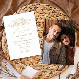 Elegant Rustik Guld Ladal Foto Bröllop Inbjudningar