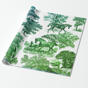 Elegant rustik hästar blågrön toile presentpapper