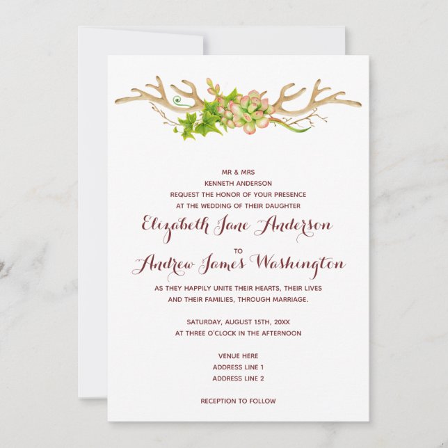 Elegant rustik hjortar & vilda blommor Bröllop Inbjudningar (Framsida)