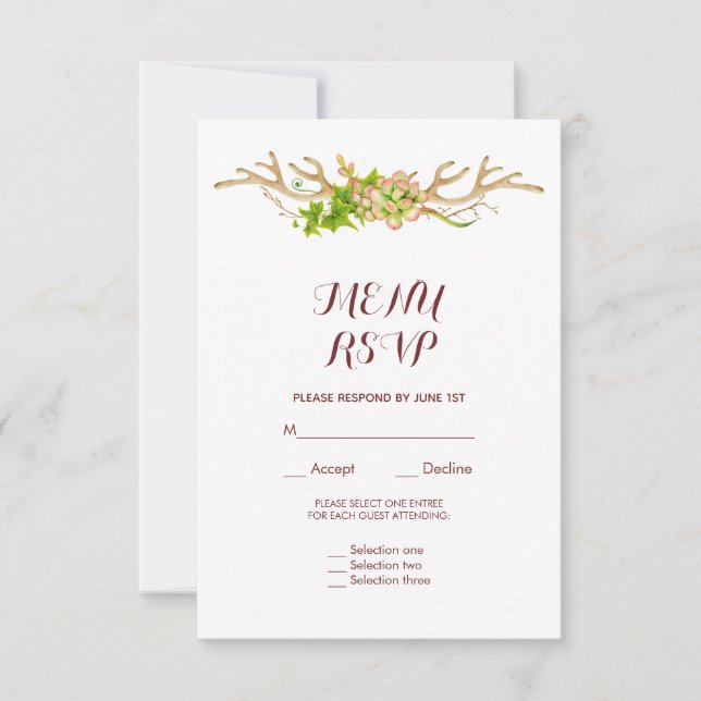Elegant rustik horn & vildblommor Meny RSVP (Framsida)