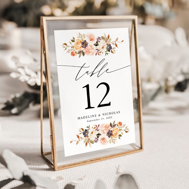 Elegant Rustik Höst Blommig Bröllop Bordsnummer (Skapare uppladdad)