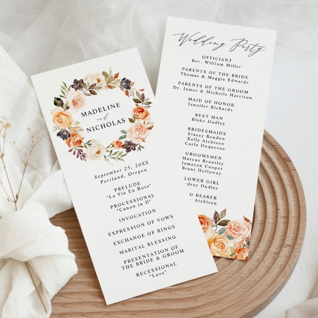 Elegant Rustik Höst Blommig Bröllopsceremoni Program (Skapare uppladdad)