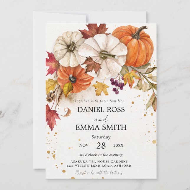 Elegant Rustik Höst Boho Pumpa Bröllop Inbjudningar (Framsida)