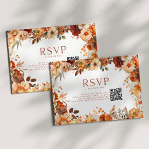 Elegant Rustik Höst Bröllops Blommig QR-kod