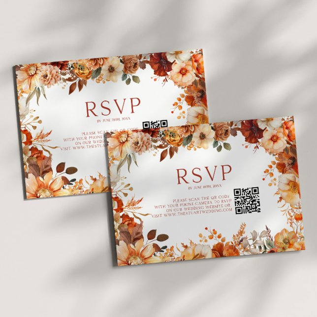Elegant Rustik Höst Bröllops Blommig QR-kod OSA Kort (Skapare uppladdad)