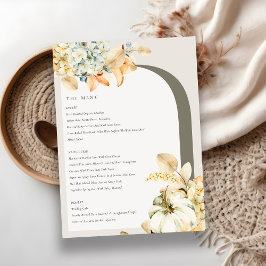 Elegant rustik höstpumpa valv blomsterbröllop meny