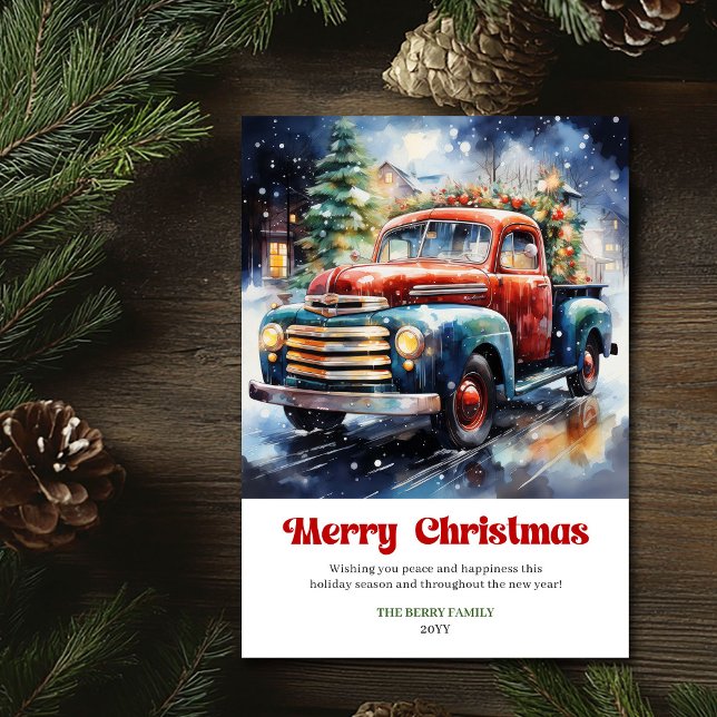 Elegant rustik julscen vintage semester  julkort (Elegant rustic Christmas scene vintage holiday truck card)