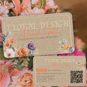 Elegant Rustik Kraft Boho Blommig Design Präglad Visitkort