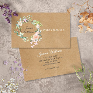 Elegant Rustik Kraft Boho Rosgirlang Blommig Visitkort