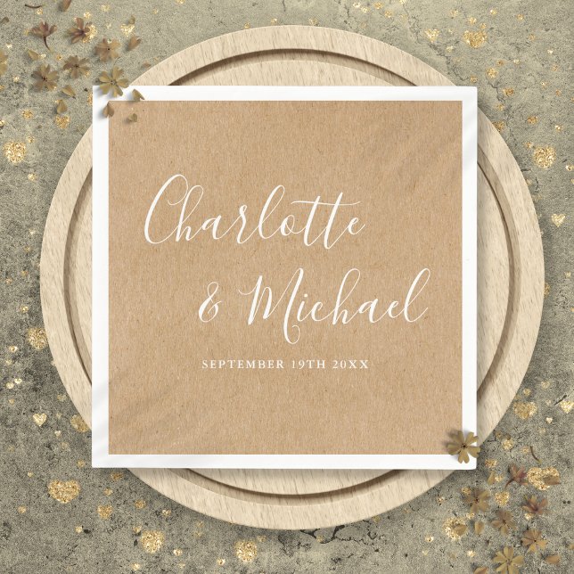 Elegant Rustik Kraft Signatur Bröllop Pappersservett (Elegant Rustic Kraft Signature Wedding Napkins)