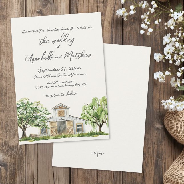 Elegant Rustik Landsbygd Ladan Bröllop Inbjudningar (Elegant Rustic Country Barn Wedding Invitation)