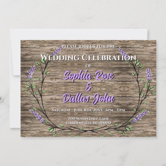 Elegant rustik lavendel boho bröllop   inbjudningar (Framsida)