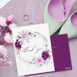 Elegant Rustik Lila Rosa Bröllop Tacksamhet Vykort