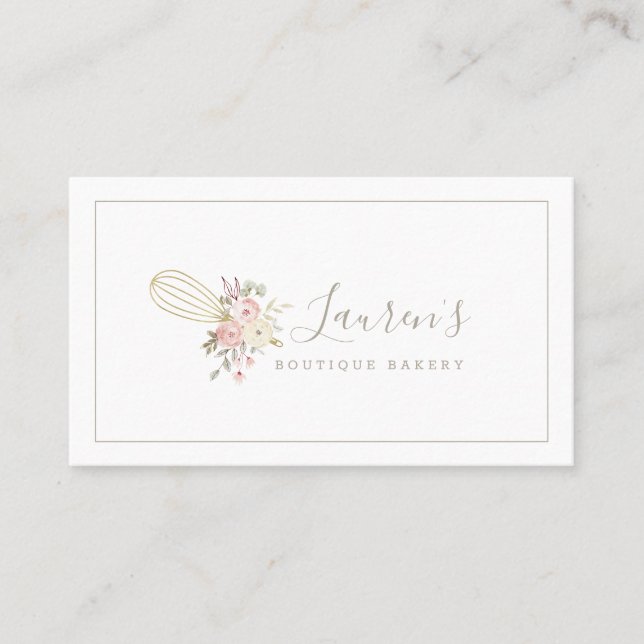 Elegant Rustik Logotyp för Hembageri med Blommotiv Visitkort (Framsida)