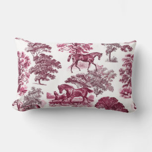 Elegant Rustik Magenta Röd Toile Hästmotiv Lumbarkudde