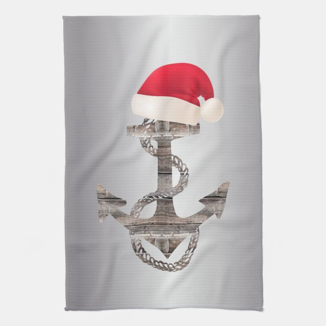 elegant rustik nautisk ANCHOR + SANTA HAT | Kitch Kökshandduk (Vertikal)