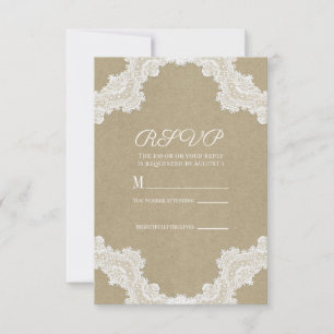 Elegant Rustik Romantisk Vit Spets & Kraft RSVP OSA Kort
