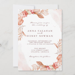 Elegant Rustik  Rosa Blommigt Bröllop Inbjudningar