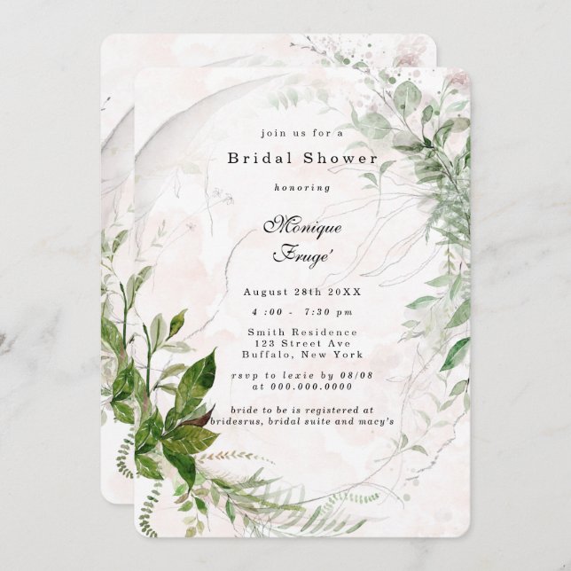 Elegant Rustik Rosa Eucalyptus Möhippa Invit Inbjudningar (Fram/baksida)