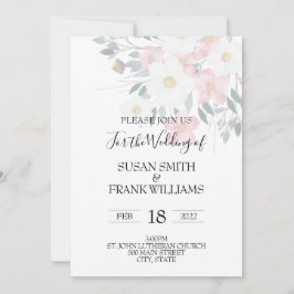 Elegant Rustik Rosa och Blommigt för vit vattenfär Inbjudningar