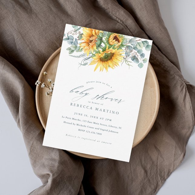 Elegant Rustik Solros Bröllopsdusch Magnetisk Inbjudningskort (Elegant sunflower and eucalyptus bridal shower magnetic invitation with modern script.)