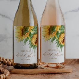 Elegant Rustik Solros Bröllopsdusch Present  Vinflaska Etikett
