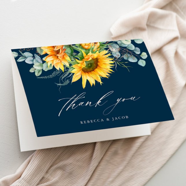 Elegant Rustik Solros Bröllopsdusch Tack Kort (Rustic sunflower eucalyptus elegant bridal shower thank you card.)