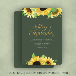 Elegant rustik solrosgrön bröllopsinbjudan inbjudningar