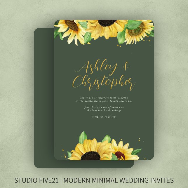 Elegant rustik solrosgrön bröllopsinbjudan inbjudningar (Skapare uppladdad)