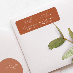 Elegant rustik terrakotta kalligrafi adress returadress etikett