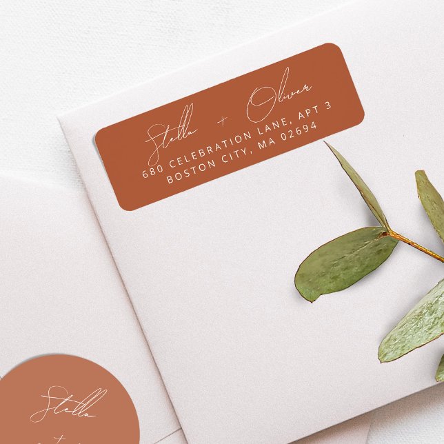 Elegant rustik terrakotta kalligrafi adress returadress etikett (Elegant Rustic Terracotta Calligraphy Address Label)