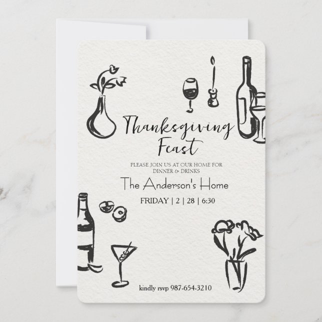 Elegant Rustik Thanksgiving Middag Inbjudningar (Framsida)