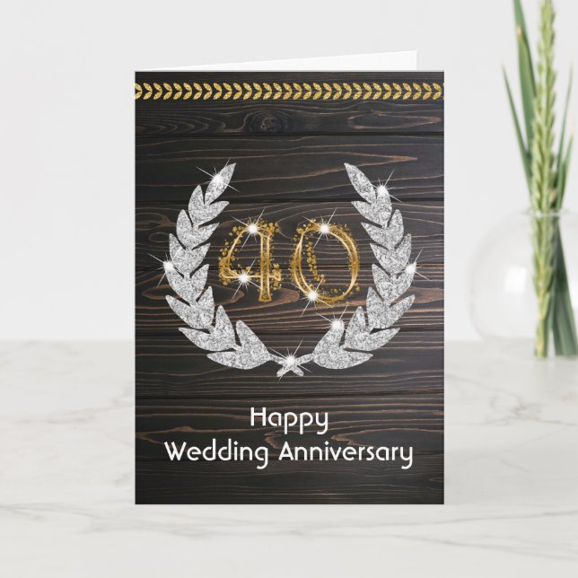 Elegant Rustik Trä 40-års Bröllopsdag  Kort (Framsida)
