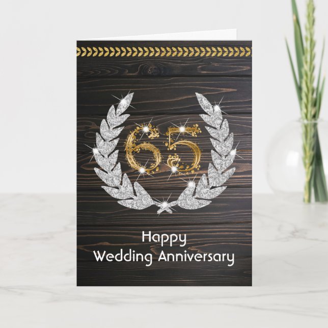Elegant Rustik Trä 65-års bröllopsdag  Kort (Framsida)
