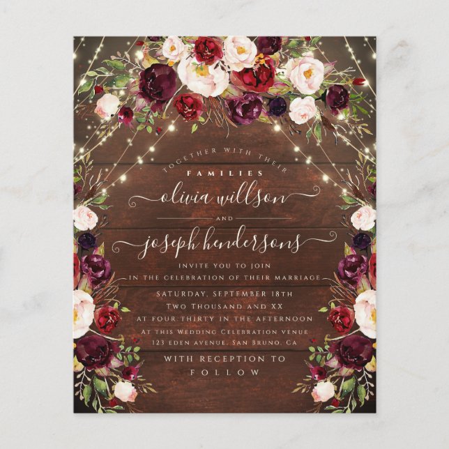 Elegant rustik träljus Blomsterbröllop Flygblad (Framsidan)